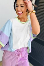 White Color Block Patchwork Half Sleeve Oversized T Shirt - Image 7