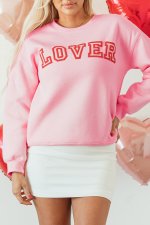 Pink LOVER Puff Print Drop Shoulder Pullover Sweatshirt - Image 8