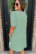 Mint Green Sequin Clover Graphic Puff Sleeve Corded T Shirt Dress - Image 2