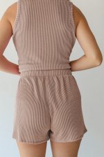 Smoke Gray Corded Sleeveless Top and Pocketed Shorts Set - Image 2