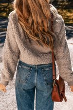 Light French Beige Zipper Pocketed Winter Fuzzy Jacket - Image 2