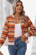 Orange Boho Striped Zip Up Long Sleeve Jacket - Image 4