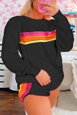 Black Striped Accent Pullover and Shorts Two Piece Casual Set - Image 8