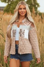Light French Beige Aztec Quilted Patchwork Western Fashion Jacket - Image 4