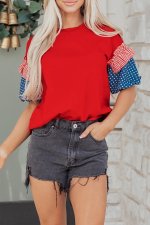 Fiery Red Stars Stripes Short Puff Sleeve Top - Image 7