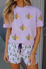 Wisteria Mardi Gras Sequined Pattern Holiday T Shirt - Image 2