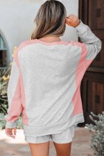 Light Grey Color Block Raw Hem Pullover and Casual Shorts Set - Image 2