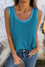 Peacock Blue Metallic Sheen Edge Scoop Neck Tank Top - Image 4