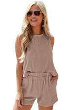 Smoke Gray Corded Sleeveless Top and Pocketed Shorts Set - Image 5