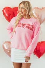 Pink LOVER Puff Print Drop Shoulder Pullover Sweatshirt - Image 3