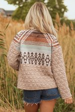 Light French Beige Aztec Quilted Patchwork Western Fashion Jacket - Image 2