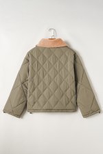 Jungle Green Teddy Collar Flap Pockets Quilted Puffer Jacket - Image 8