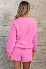 Bonbon Striped Accent Pullover and Shorts Two Piece Casual Set - Image 2