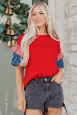 Fiery Red Stars Stripes Short Puff Sleeve Top - Image 5