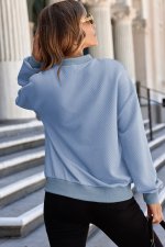 Myosotis Solid Textured Stand Neck Zipper Bomber Jacket - Image 2
