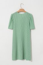 Mint Green Sequin Clover Graphic Puff Sleeve Corded T Shirt Dress - Image 6