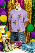 Wisteria Mardi Gras Sequined Pattern Holiday T Shirt - Image 6