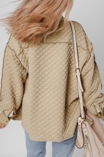 Jet Stream Solid Color Quilted Puffer Buttoned Shacket - Image 2