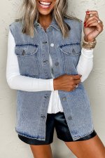 Beau Blue Denim Flap Pocket Curved Hem Shirt Vest - Image 8