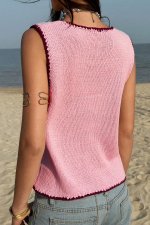 Pink Contrast Trim Buttoned Front Sweater Vest - Image 2