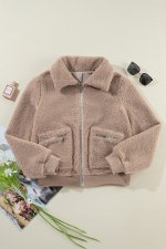Light French Beige Zipper Pocketed Winter Fuzzy Jacket - Image 5