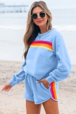 Beau Blue Accent Pullover and Shorts Two Piece Casual Set - Image 4