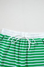 Dark Green Striped Cap Sleeve Tee and Shorts Set - Image 7