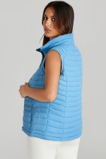 Sky Blue Plush Collared Quilted Zipped Puffer Vest - Image 2
