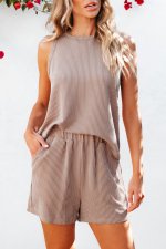 Smoke Gray Corded Sleeveless Top and Pocketed Shorts Set - Image 8