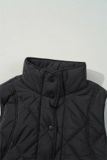 Black Quilted High Neck Button Up Pocket Vest Coat - Image 5