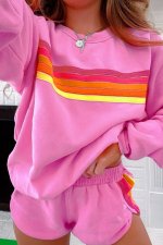 Bonbon Striped Accent Pullover and Shorts Two Piece Casual Set - Image 8