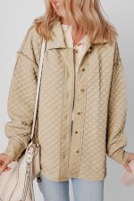 Jet Stream Solid Color Quilted Puffer Buttoned Shacket - Image 7