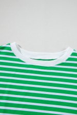Dark Green Striped Cap Sleeve Tee and Shorts Set - Image 5
