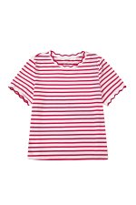 Red Stripe Scalloped Trim Round Neck T Shirt - Image 9