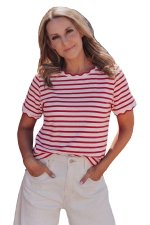 Red Stripe Scalloped Trim Round Neck T Shirt - Image 10